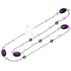 Necklace Coloured Stone, violet, grey, white 4054