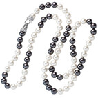 Sautoir, perles artificielles noires/blanches